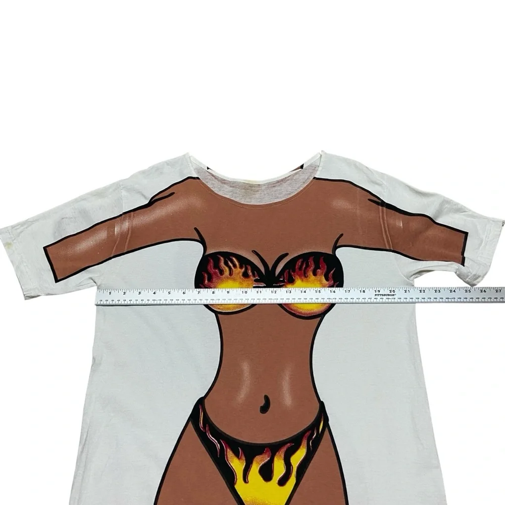 Vintage 90s Streetwear Distressed Flame Bikini Beach T-Shirt Women's Swim Dress